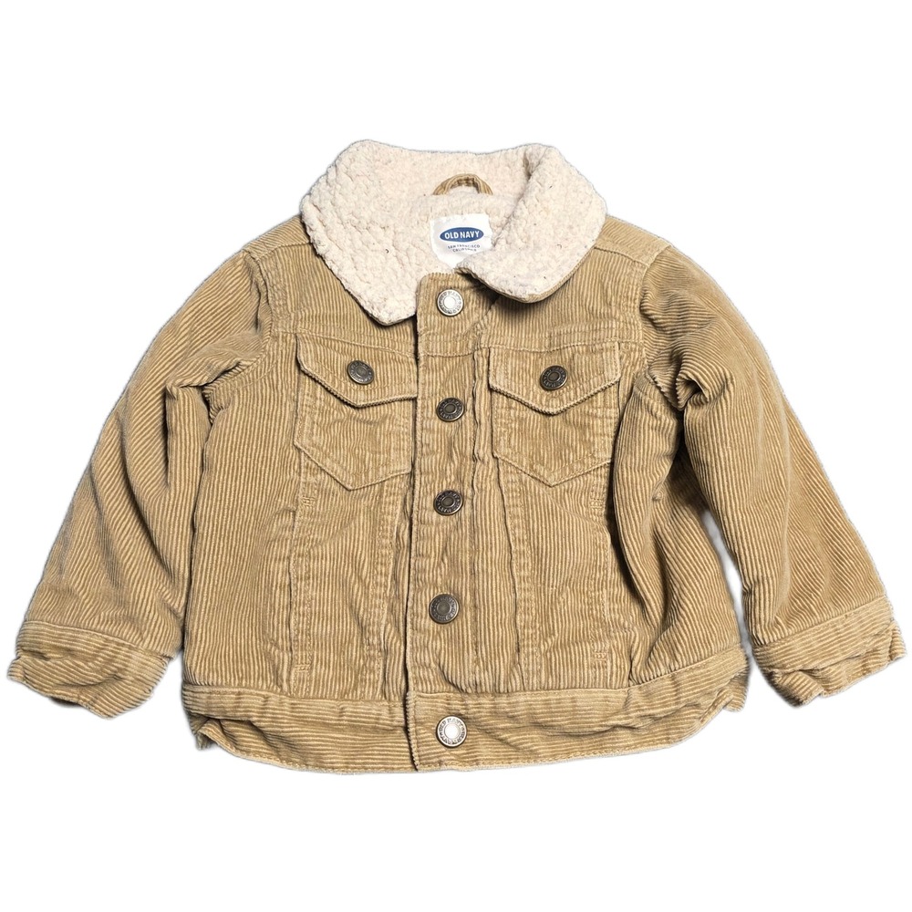 Old Navy Corduroy Sherpa Lined Trucker Jacket Boy's Size 12-18M Tan Button Up